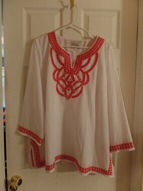 Linea Louis Dell'Olio XL 18 20 White Tunic w/Red Soutache Trim Americana a253384